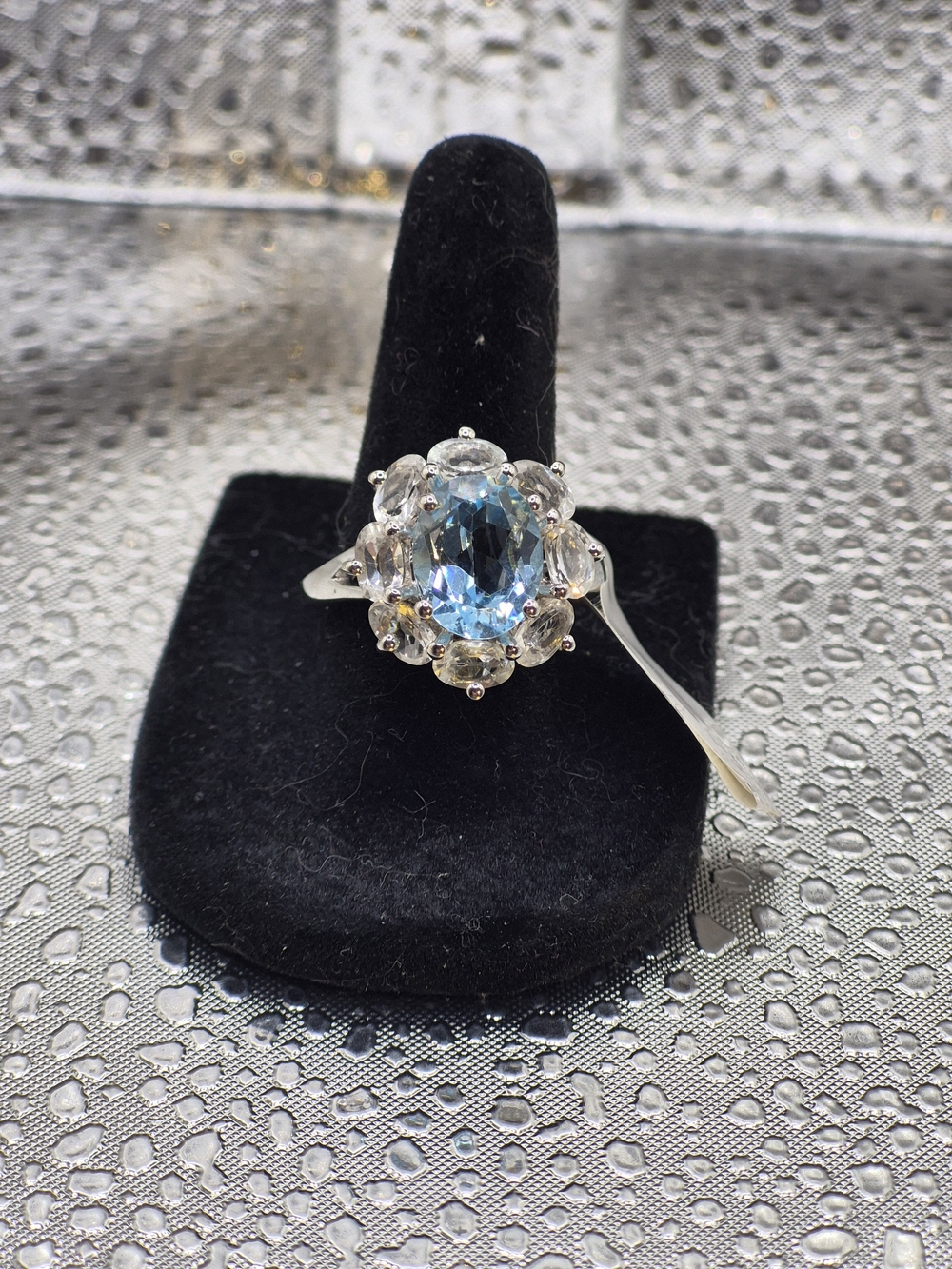 Sterling Silver Blue And White Topaz Cluster Ring